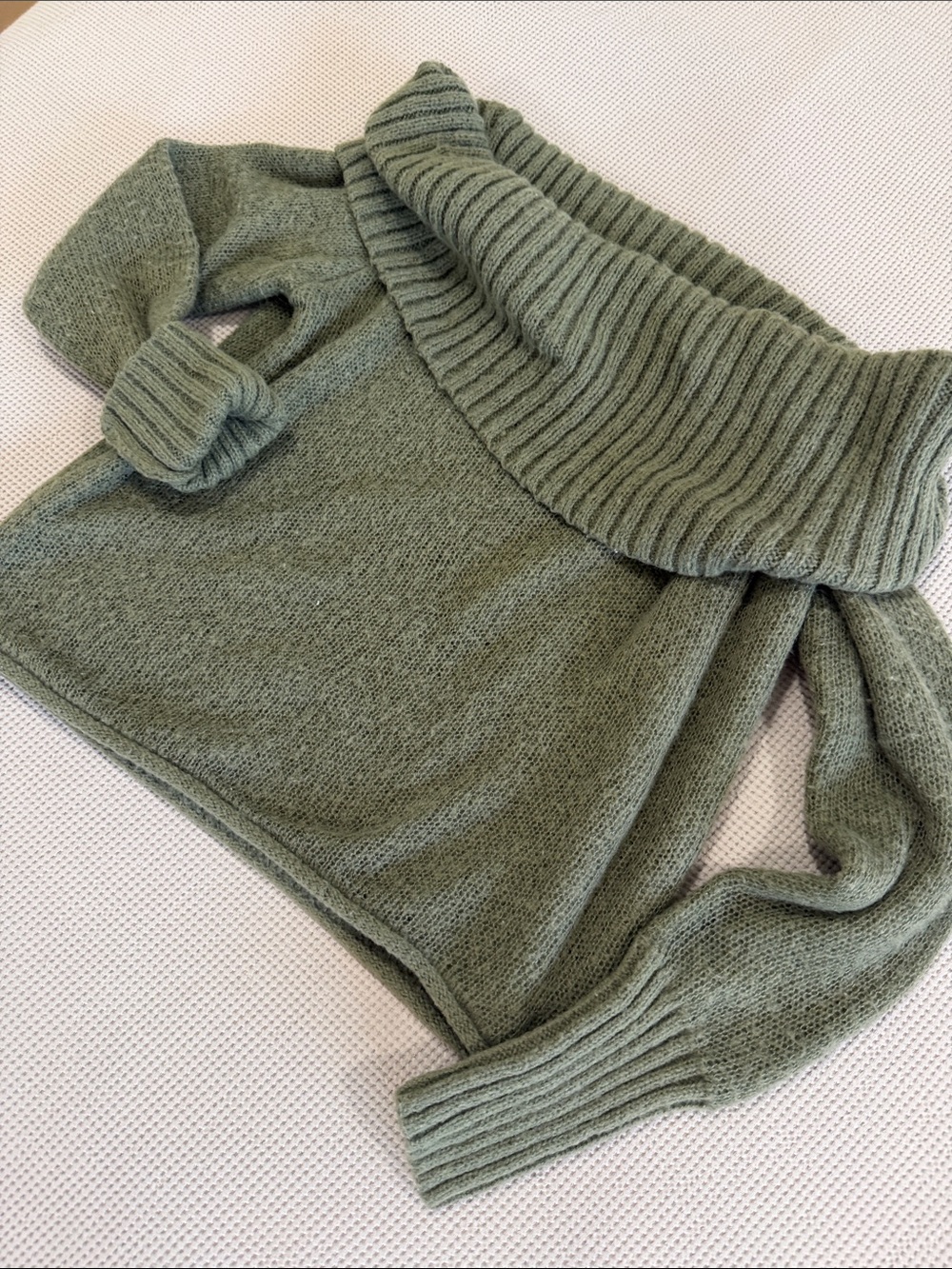 SO Olive Off-the-Shoulder Ribbed Foldover Sweater
